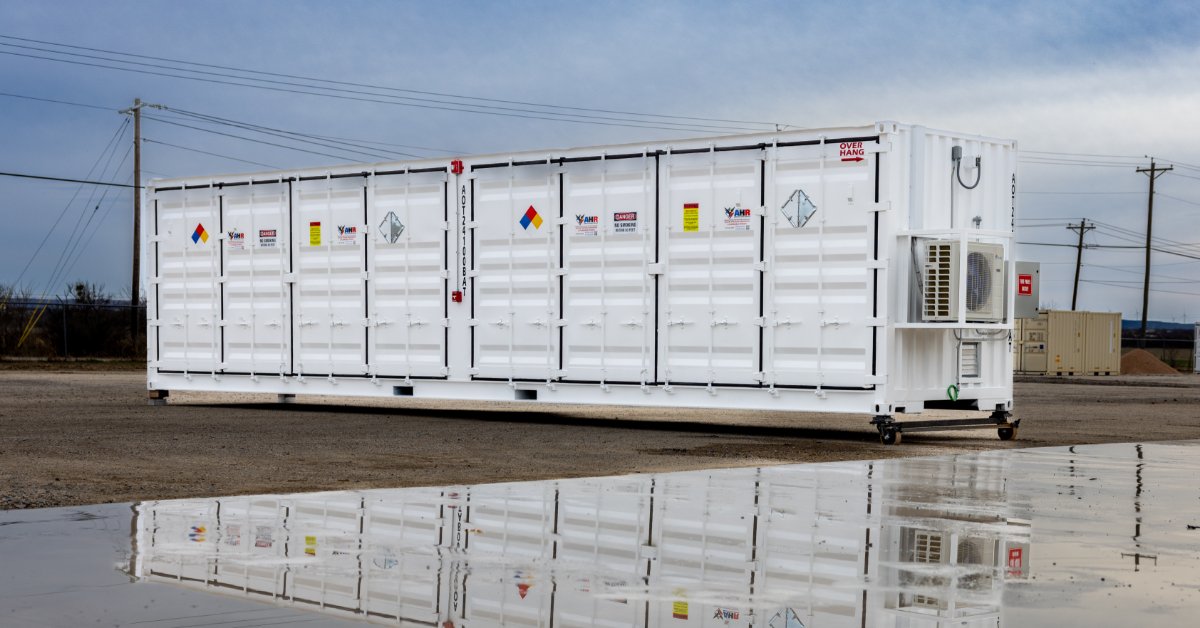 Portable hazardous materials storage container with climate control, safety labeling, and secure outdoor containment capabilities.